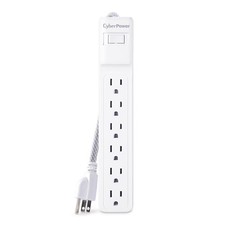 500 Joule White Surge Protector with 6 Outlets and 2 ft Cord