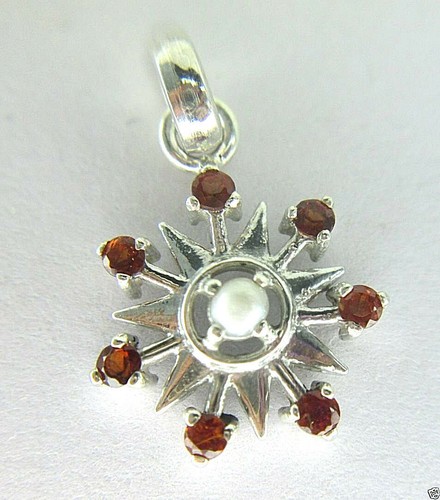 COLGANTE DE SOL DE PLATA GRANATE Y PERLA REAL NATURAL CON CADENA DE PLATA - Imagen 1 de 5