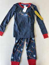 NEW Mini Boden Robot Blue Space Santa Reindeer Pajamas Sleepwear Set Boy Girl 7Y
