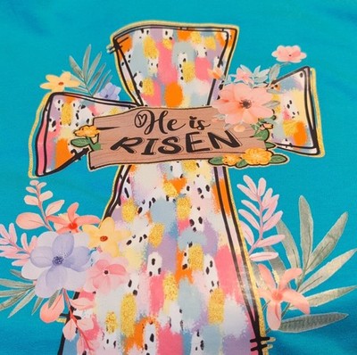 Woman Within Turquoise He Is Risen Graphic Cotton Crew Neck T-Shirt 4X Easter