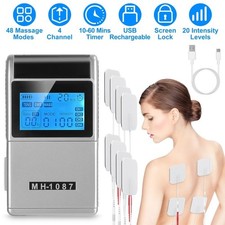 4 Channel TENS EMS Muscle Stimulator Rechargeable 48 Modes 8 Pads Massager