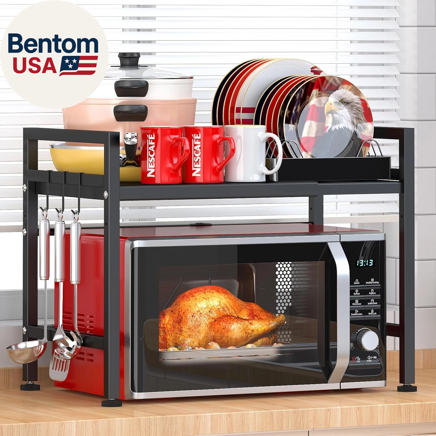 Extendable Microwave Oven Rack, Adjustable Microwave/Toaster Shelf Heavy Duty St