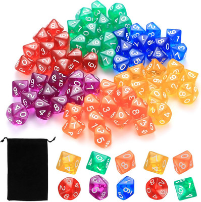 72 Stück Polyedrische Würfelset, D10 Würfel 10 Seiten Spielwürfel, Acrylic Dice 