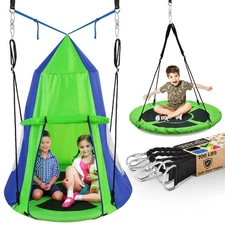 Kids Saucer Swing Tent Green Blue Outdoor Indoor Hanging Chair Relaxation Fun