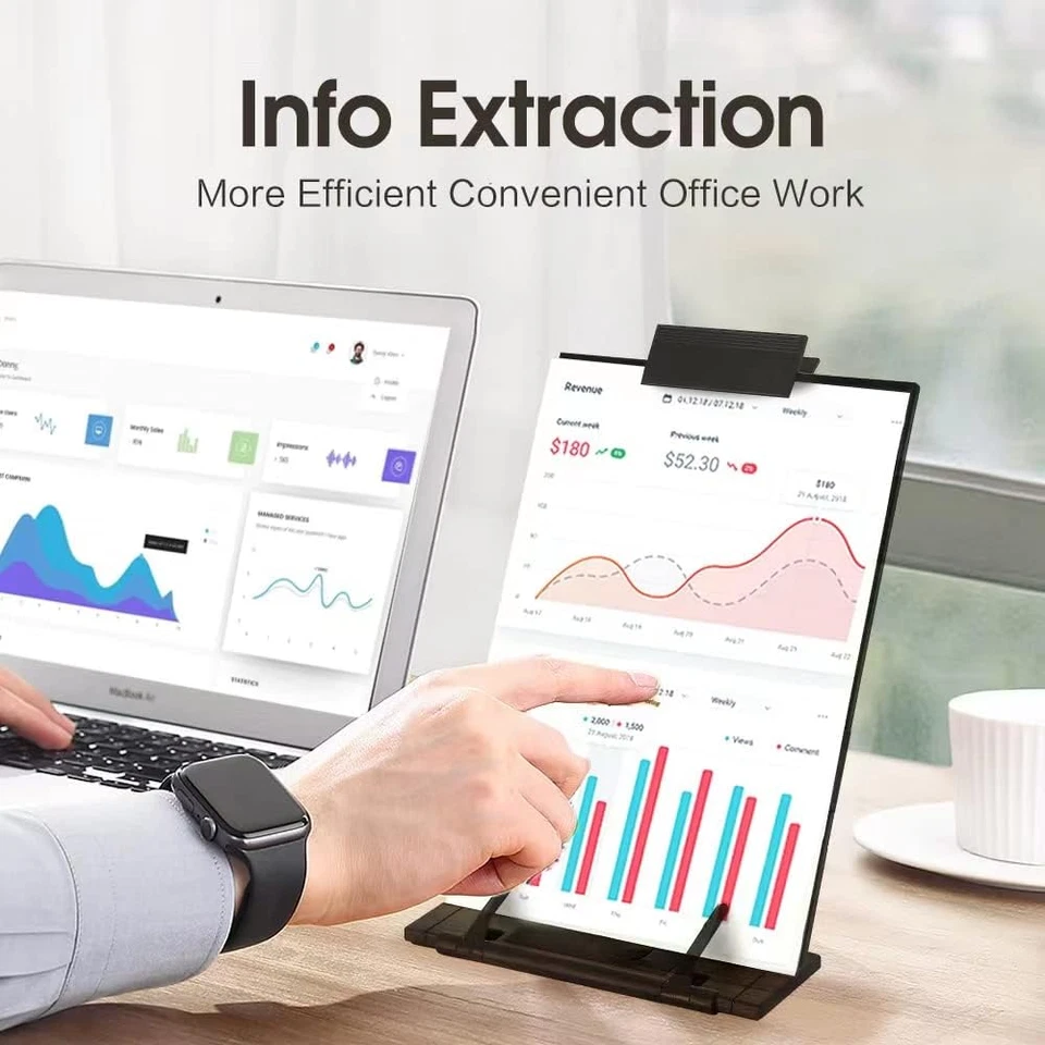 Desktop Document Holder Stand with 7 Adjustable Positions, Black Metal File Orga - Image 4 of 4