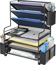 7 Tier Desk File Organizer Letter Tray Paper Holder Pen Storage Black