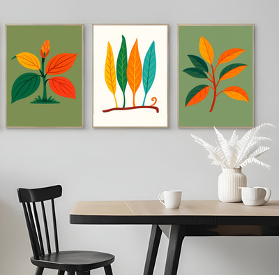 3er Set Lebendige Blattdrucke mit Pastellboden Pflanze Poster Kunstdruck A3 A4 A5