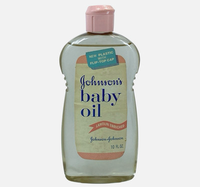 1980s Johnsons Baby Oil With LANOLIN 10 oz Bottle Pink Flip Top Cap FULL VTG