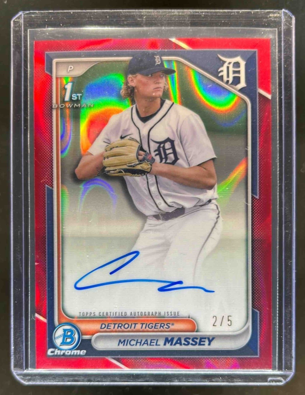 2024 Bowman Draft Michael Massey Chrome Auto Red Lava Refractor 1st #2/5