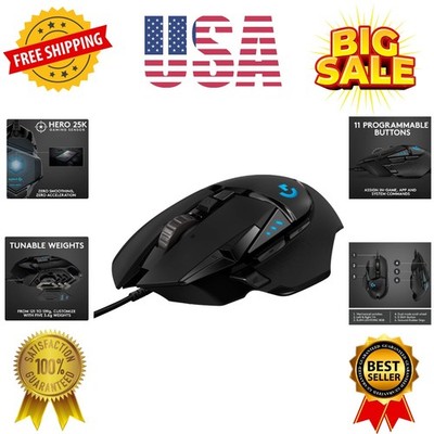 502 Hero High Performance Wired Gaming Mouse, Hero 25K Sensor, 25,600 DPI, RG...