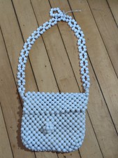 Japanese Vintage Faux White Pearl Beaded Evening Bag Clutch Purse Wedding