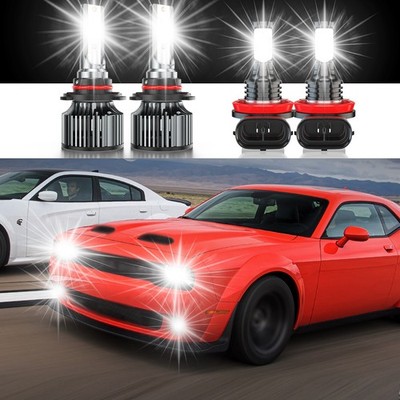120W 9012 H11 LED Headlight + Fog Lights White For Dodge Challenger 2015-2025 +