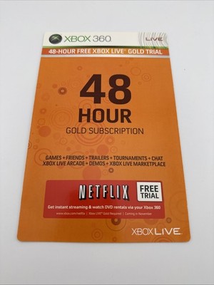 NEW Microsoft Xbox 360 Live Free 48 Hour Trial GOLD Subscription Card