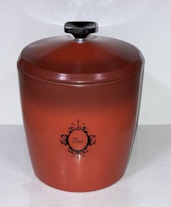 West Bend Mid Century Modern Flame Orange Red Round Metal Flour Canister