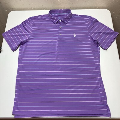 johnnie-O Men's Purple, White and blue striped performance golf polo shirt XL
