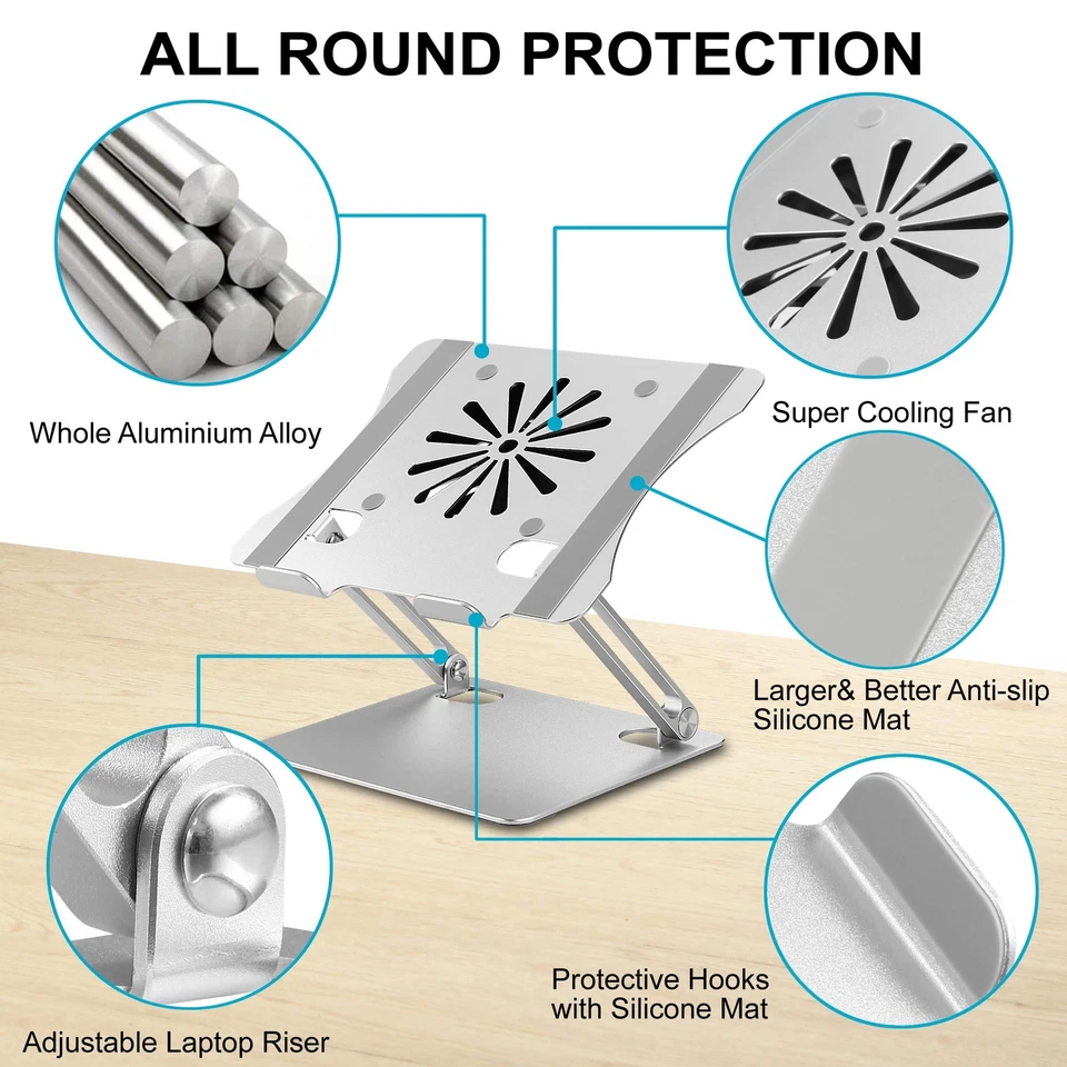 Soporte ajustable para portátil con ventilador de refrigeración aleación de aluminio computadora multiángulo... Foto 3 de 4