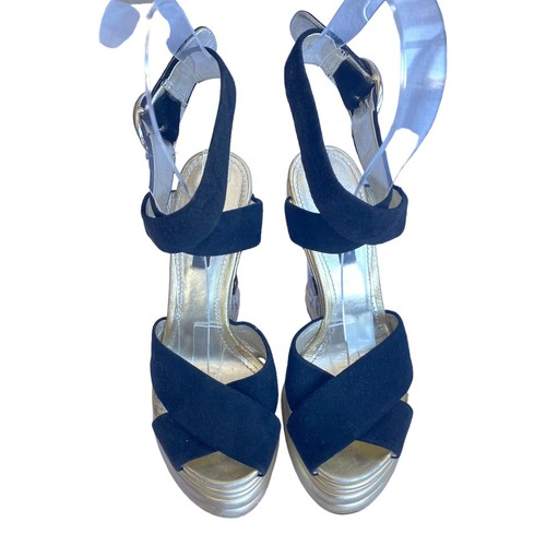 DOLCE & GABBANA schwarze Wildleder-Criscross-Leder-Sandalen mit Keilabsatz, Größe 36 - Bild 6 von 12