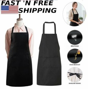 1 New Women Cooking Kitchen Restauarant Bib Apron Dress With Pocket Home Baking