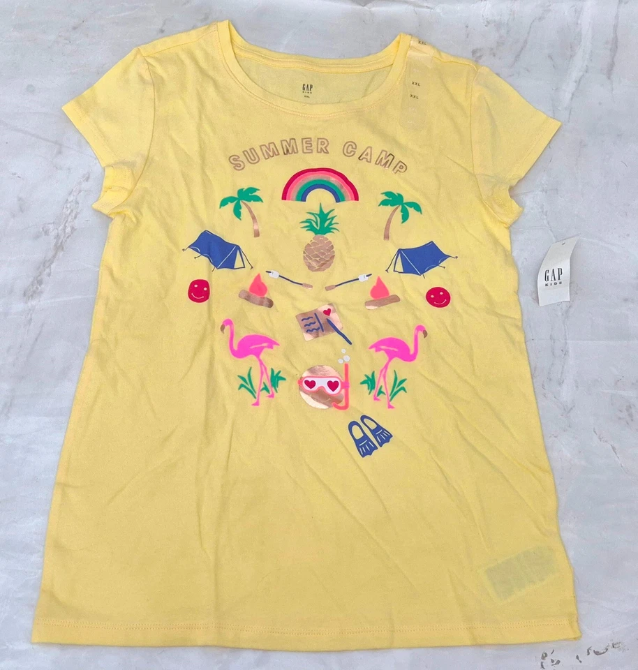 GAP Kids Girls Yellow Summer Camp Design Short Sleeve T Shirt UK 2XL MRRP £14.99 - Image 2 of 3