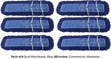 Dust Mop Head Blue 60" Industrial Heavy Duty Mop Refill Replacement PACK OF 6