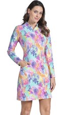 Ibkul Lessie Mock Neck Dress Size S M L XL Long Sleeve Multi Golf Tennis Womens