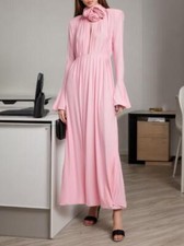 Women's Fashion Flower Bowtie Cutout Bell Sleeves Long Flared Evening Dress 