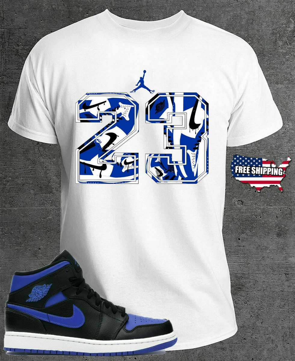 23 T Shirt to Match Air Jordan 1 Hyper Royal Retro Mid Black Blue Basketball