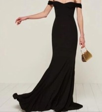 Reformation GARDNER Off Shoulder Maxi Floor Length Dress XS Navy Blue