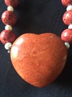 Brick Red String and Round Bead Necklace with Stone Heart Shaped Pendant18"Long — photo 2