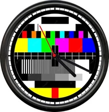 50's 60's Color Bar Late Night No Signal Screen After TV Show Sign Wall Clock