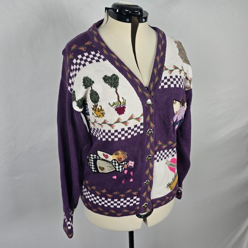 The Quacker Factory Cardigan Women's Small Purple Colorful Buttons Spring - Picture 12 of 17