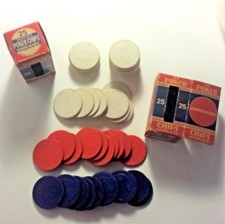 Vintage Poker Chips Noiseless Unbreakable w/Boxes Dennison 1960's Red White Blue