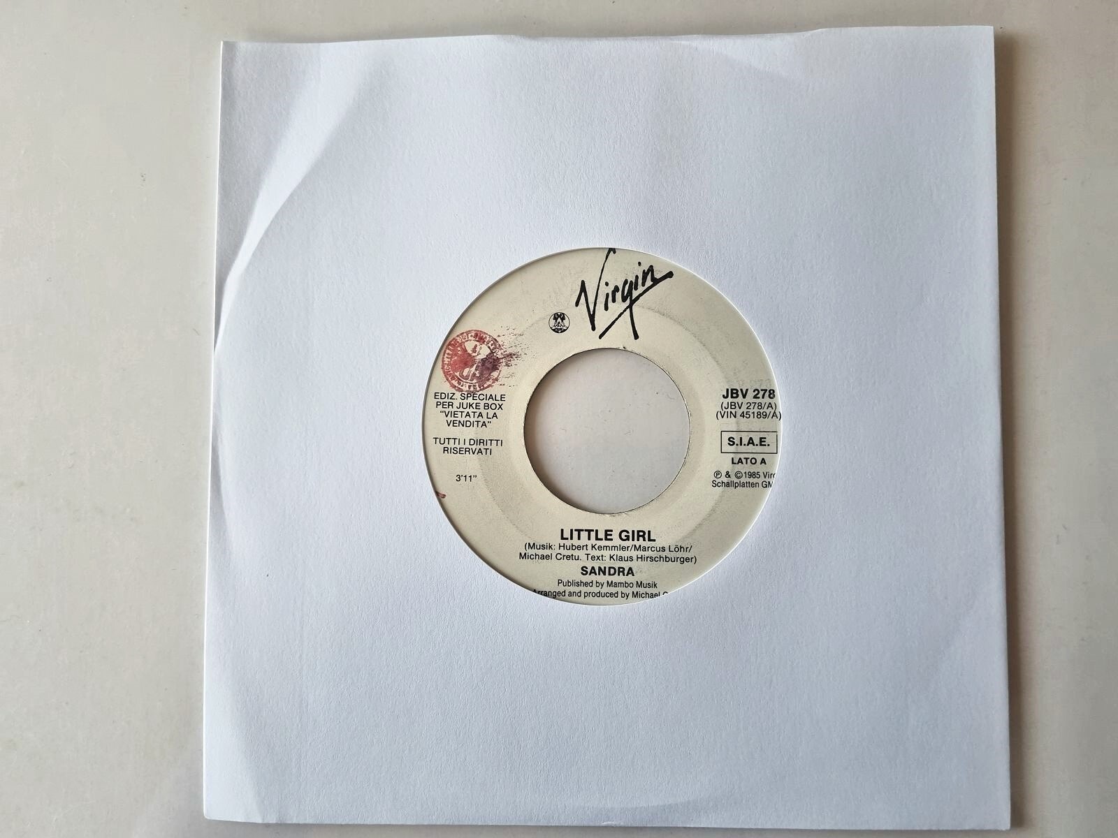 Sandra/ Michael Cretu - Little girl/ Gambit 7'' Vinyl Italy JUKEBOX PROMO