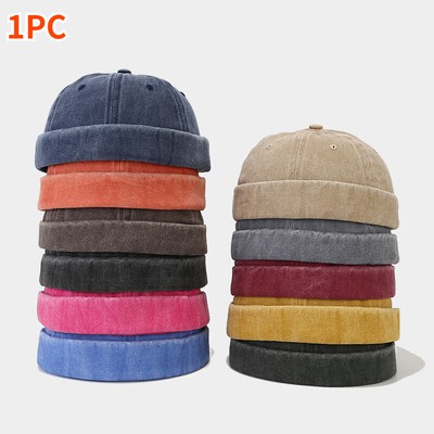1PC Unisex Men Cotton Denim Skullcap Sailor Hat Cap Hip Hop Retro Cuff Brimless