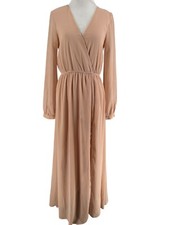 Lulus Women's Blush Pink Wondrous Water Lilies Long Sleeve Maxi Dress Size Small