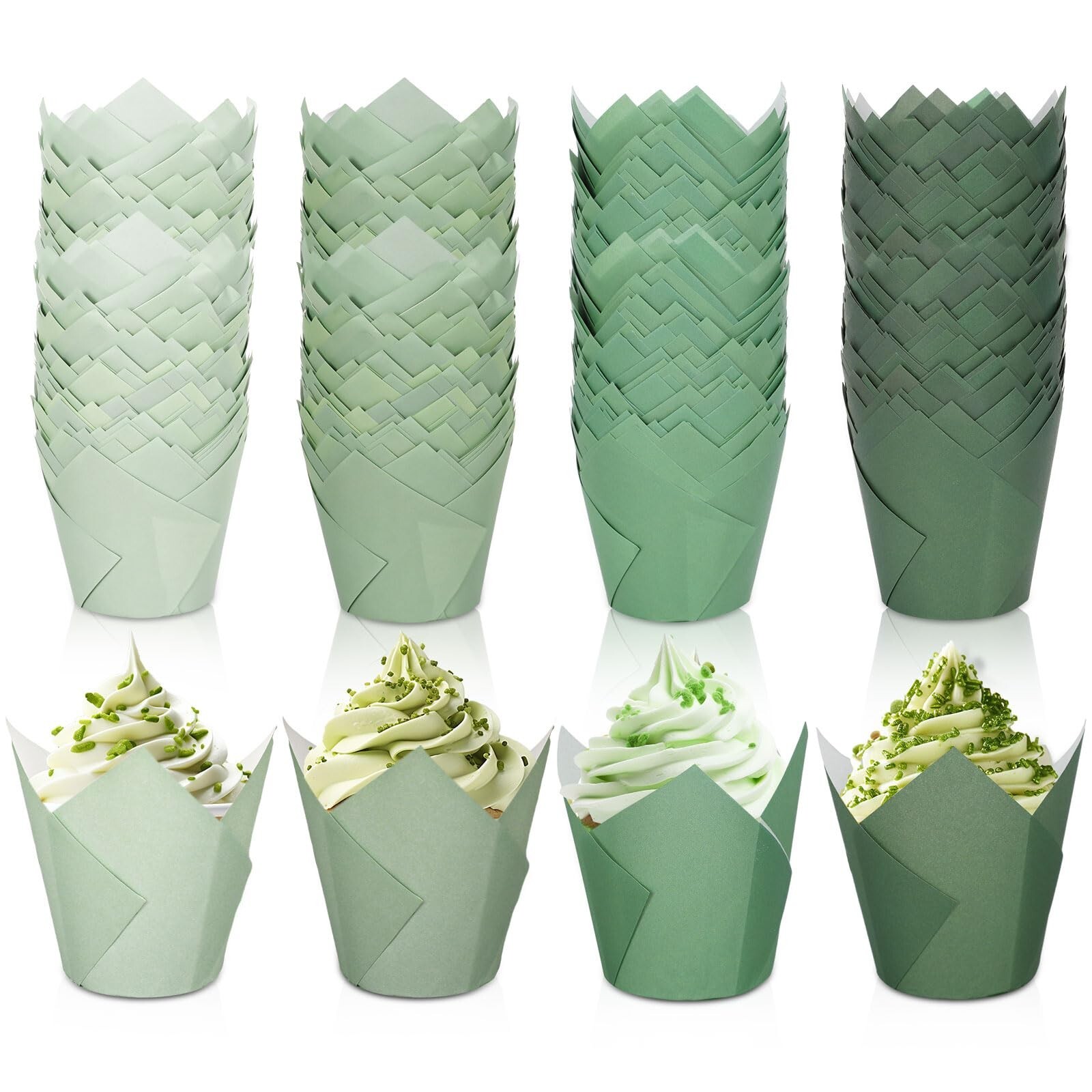 Whaline 400Pcs Sage Green Tulip Cupcake Liners Greaseproof Muffin Baking Line...