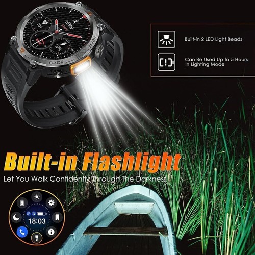 Smart Watch For Men Military Watch Touch With LED Flashlight, 1.45" HD Outdoor - Picture 3 of 22