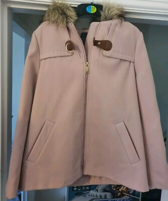 Pink Wool Coat With Fur Hood Primark Size 10