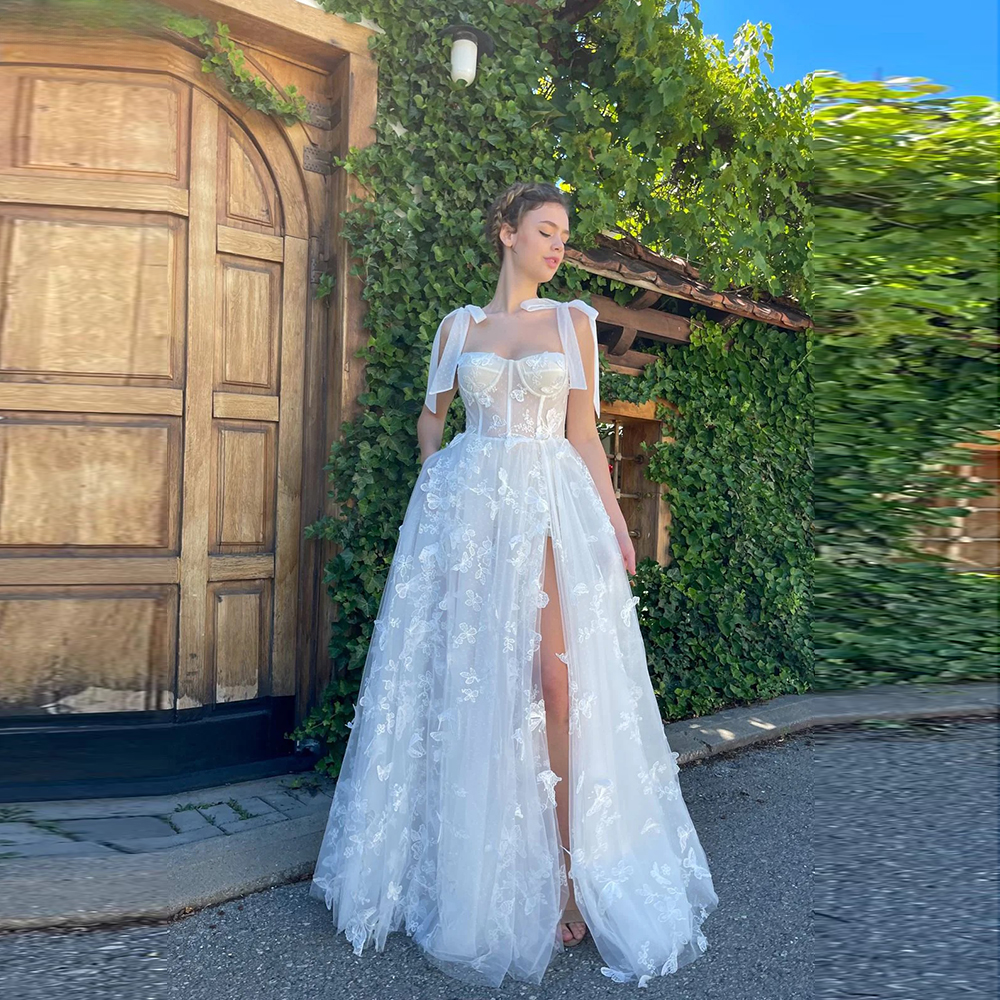 Elegant A-line Wedding Dresses Sweetheart Neck With Tulle Butterfly Bridal  Gowns