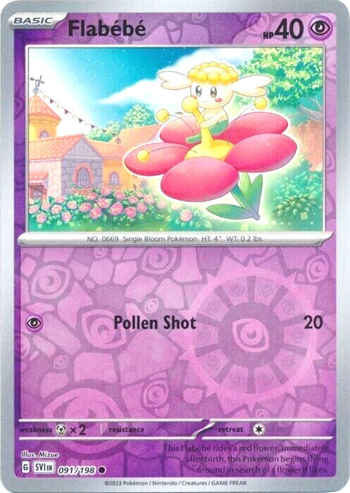 Pokemon Scarlet Violet Base Set #091/198 Flabebe Reverse Holo NM+