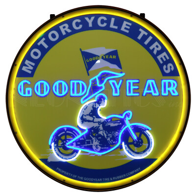 Goodyear Motorcycle racing tire LED Neon sign 36'' Steel Case Garage Wall lamp