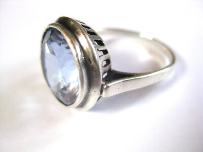 Antique Ring Silver 835 With Blue Topaz, G