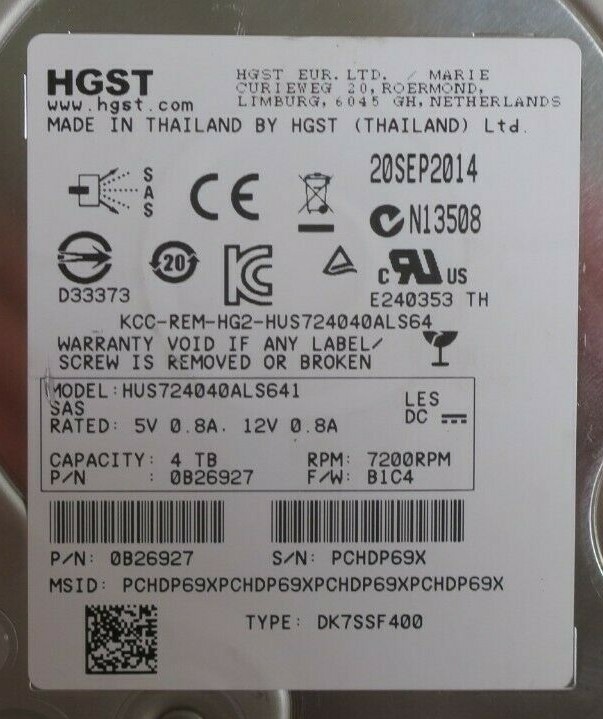 Hitachi HGST 4TB 7.2K SAS 6G 64MB Cache 3.5