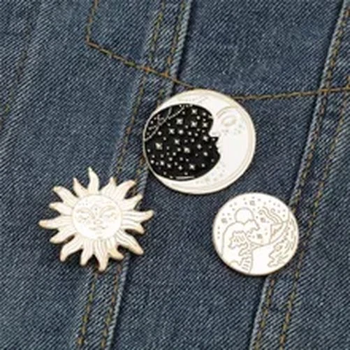 Sun Moon Star Shape Brooches Women Men Fashion Garments Accessories Pins Brooch - Image 3 of 4