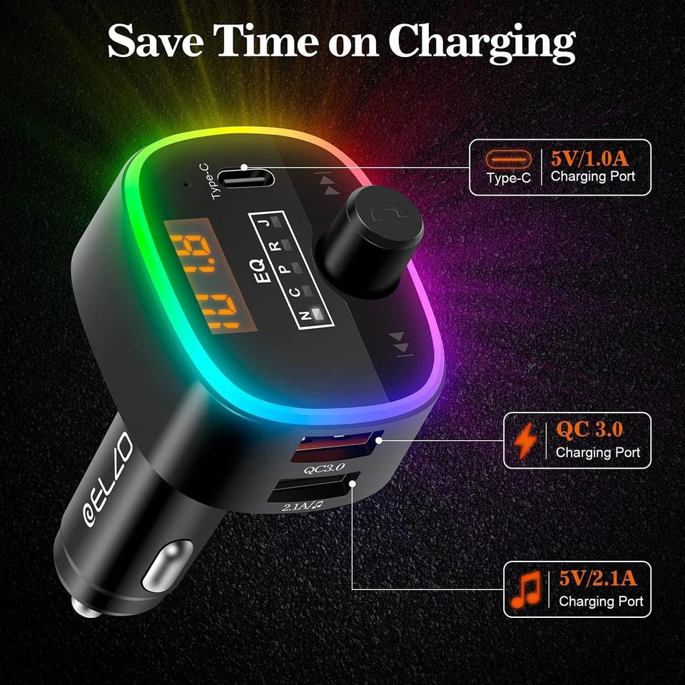 Bluetooth FM Transmitter für Auto 5.0 Radio Adapter QC3.0 Freisprechanlage F390 - Bild 2 von 4