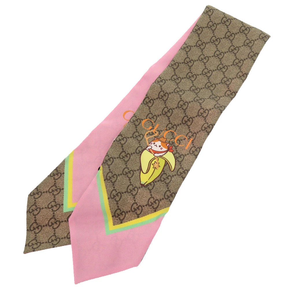 AUTHENTIQUE GUCCI 704144 Bananya collaboration écharpe thaïlandaise beige rose soie 1295