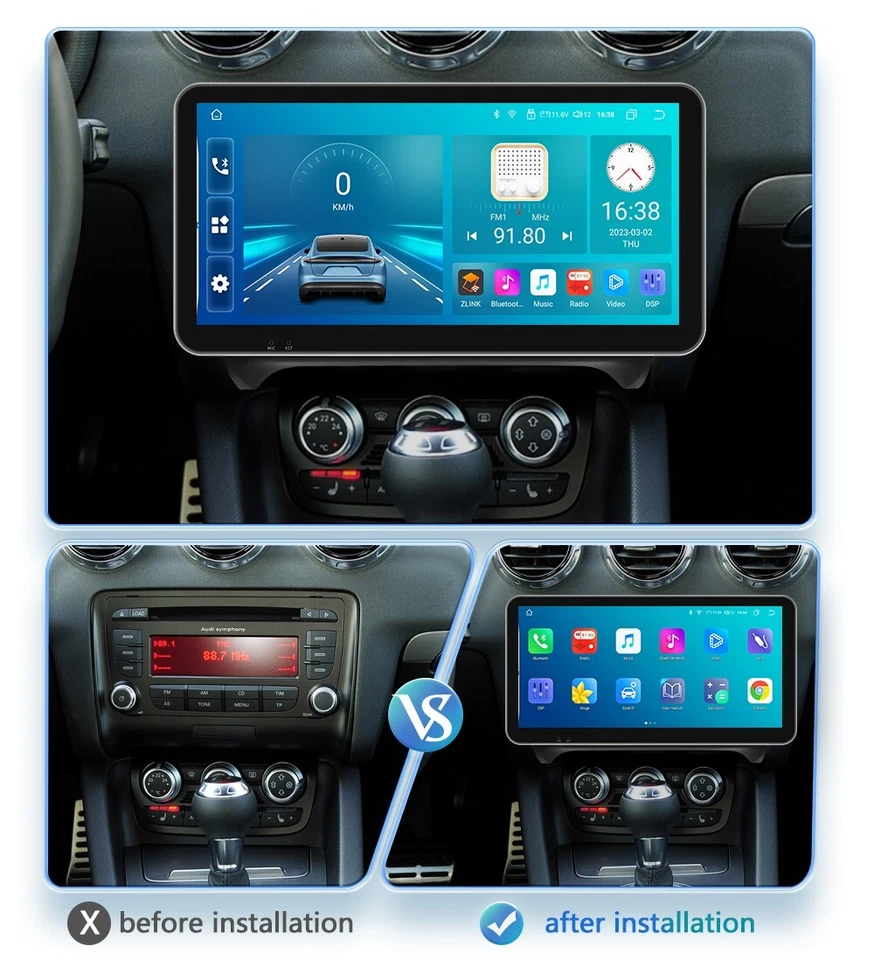 适用于奥迪 TT MK2 2006-2014 汽车收音机 10.33 英寸 GPS 立体声 CarPlay DSP Android 4+32GB — 第 3/4 张图片