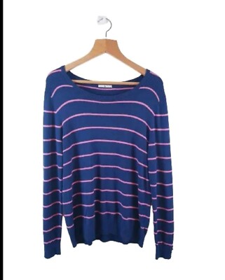 Tu blau gestreifter Langarm Strickpullover/Retro 90er Jahre Y2K Stil Pullover Größe 16