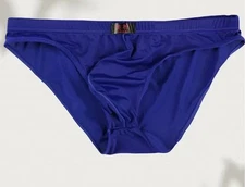 New Men's Sexy Royal Blue Silky Hang Free Contoured Pouch Bikini Brief  - Gay