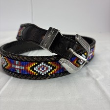 R.O.C 1990S COLORFUL BEADED BELT WHIPSTITCHED EDGES SILVER BUCKLE LOOP  END TIP